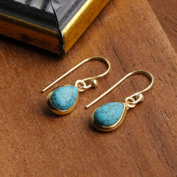 Gold Plated Turquoise Teardrop Earrings, 2 of 5