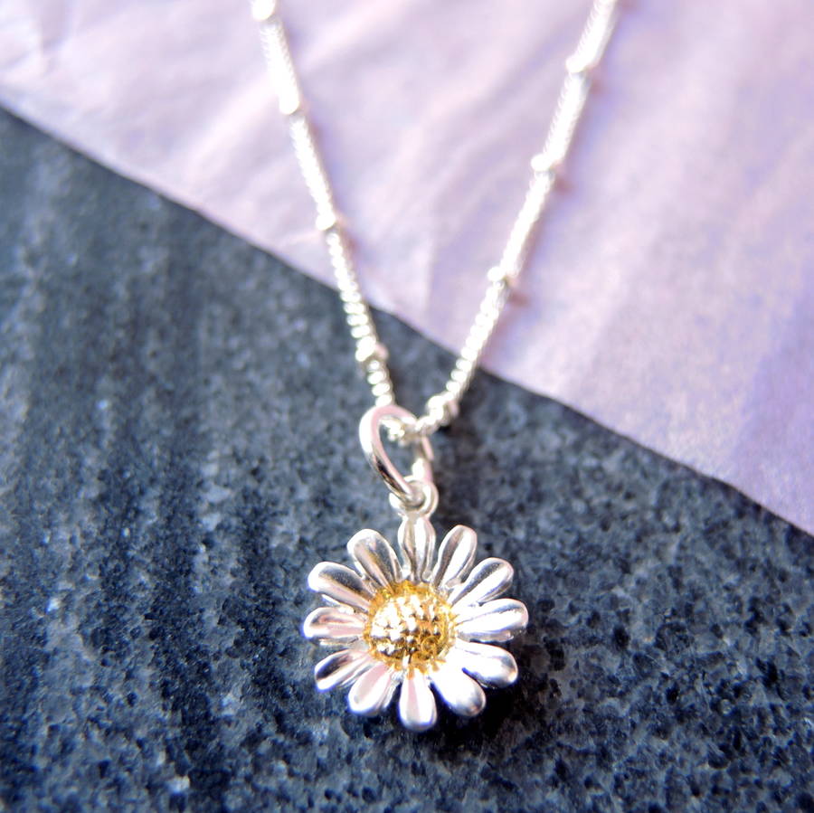 Sterling Silver And Gold Daisy Necklace By The Alphabet Gift Shop