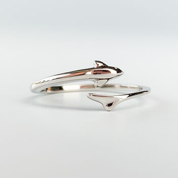 Sterling Silver Minimalist Dolphin Adjustable Ring, 2 of 6