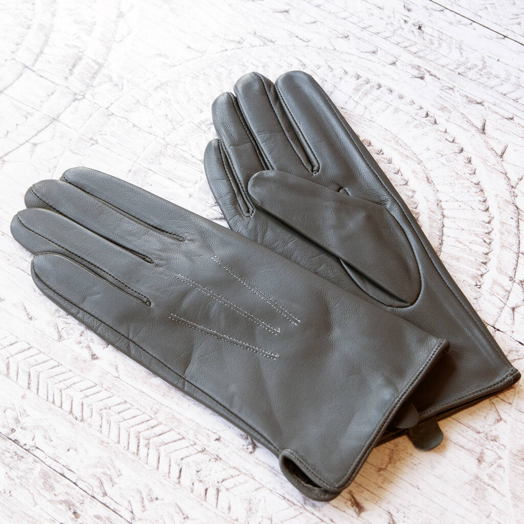 Soft Grey Leather Lined Gloves With Stitch Detail By Grace & Valour ...