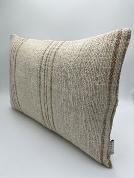 Oblong, Natural, Hemp, Neutral, Woven, Grain Sack, Striped Cushion With Cotton Reverse Brown Multi Stripe Duo Plus Right Edge, 2 of 5