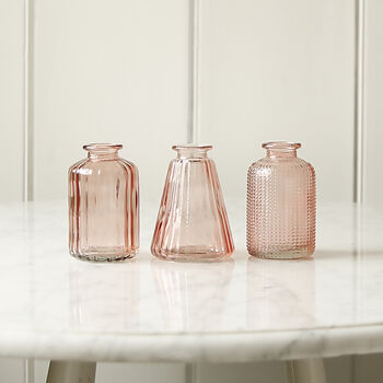 Rose Pink Glass Bud Vases Set Of Three, 2 of 5