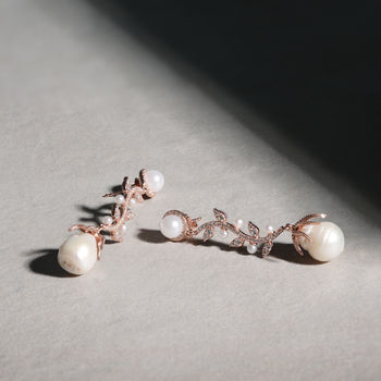 Baroque Pearl Trailing Flowers Plated Silver Earrings, 2 of 7