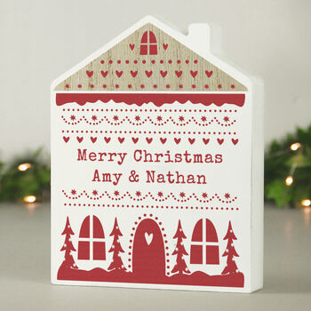 Personalised Christmas Fair Isle Wooden House Ornament, 4 of 5