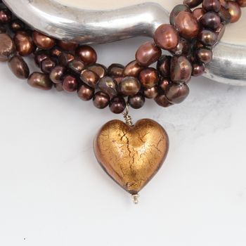 Murano Heart And Pearl Necklace In Gold Or Silver, 4 of 11