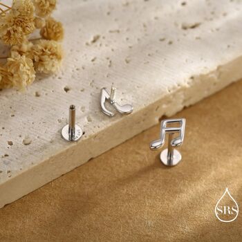 Mismatched Music Notes Internally Threaded Flat Back Earrings In Sterling Silver, 4 of 12