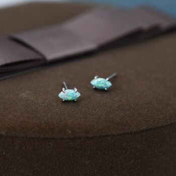 Extra Tiny Green Opal Marquise Stud Earrings, 3 of 12