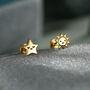 Sterling Silver Sun And Star 16 G Flat Back Labret Earrings, thumbnail 4 of 12