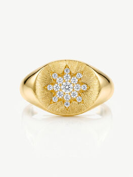 Gold Moissanite Star Signet Ring, 2 of 3