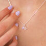 Silver Script Mini Initial Necklace With Birthstone, thumbnail 2 of 10