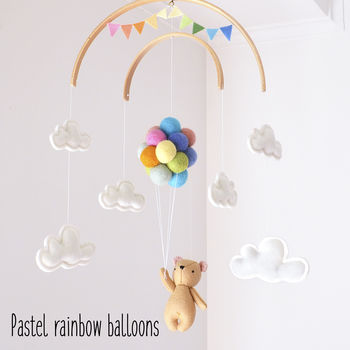 Teddy Bear Flying With Rainbow Balloons Nursery Mobile, 7 of 12