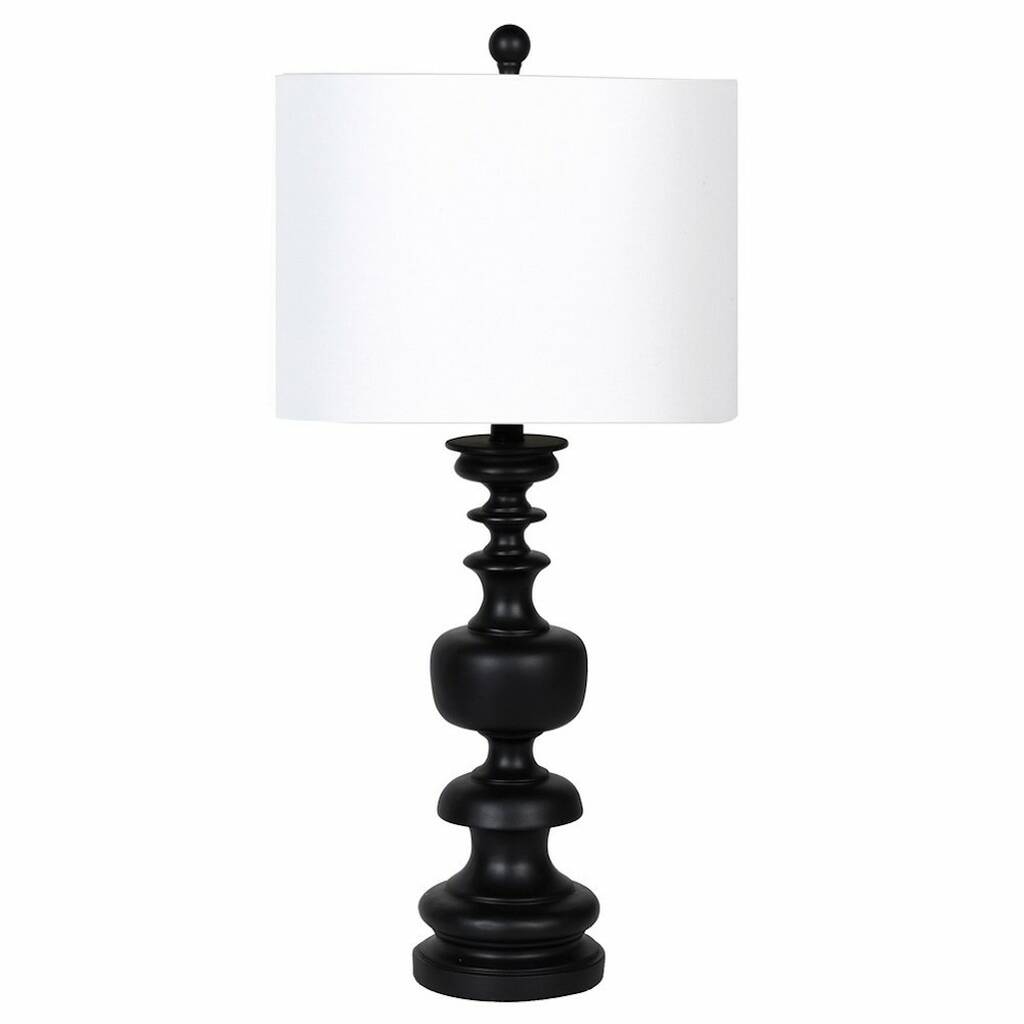 Black Wood Turned Lamp With Linen Shade