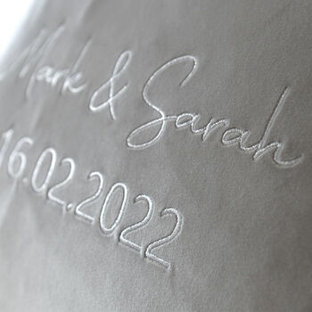 Personalised Wedding Silver Embroidery Velvet Cushion, 4 of 6