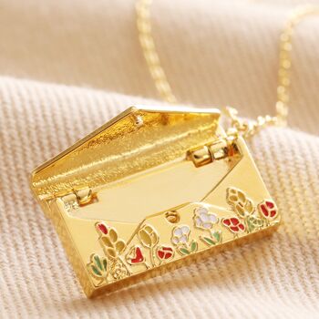 Wildflower Envelope Locket Necklace In Gold Plating, 4 of 9
