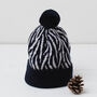 Lambswool Knitted Zebra Pom Pom Hat, thumbnail 5 of 12