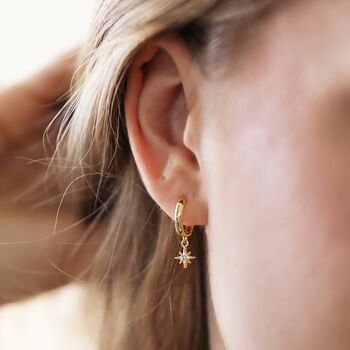 Crescent Moon And Star Huggie Hoops In Gold Plating, 5 of 7
