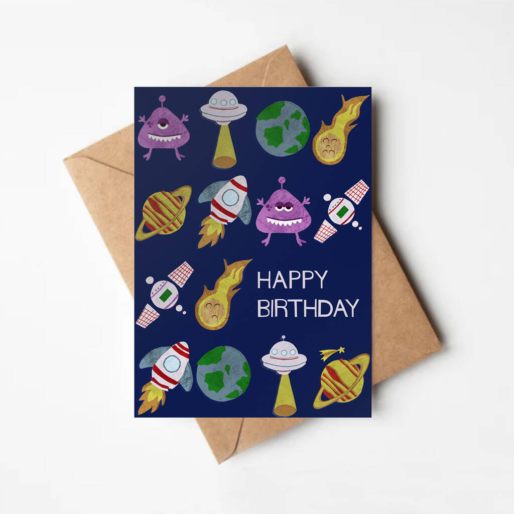 Outerspace Birthday Card With Activities For Children By Hannah Day UK