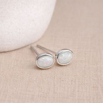 Oval Sterling Silver White Opal Stud Earrings – 6mm X 4mm, 4 of 6