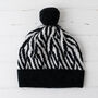 Zebra Knittted Pom Pom Hat, thumbnail 3 of 3