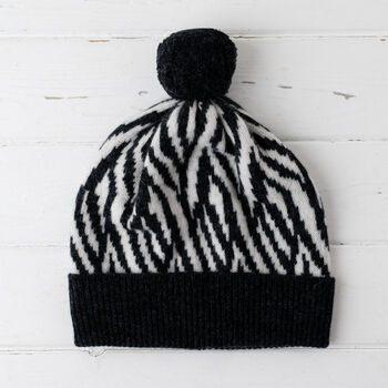 Zebra Knittted Pom Pom Hat, 3 of 3