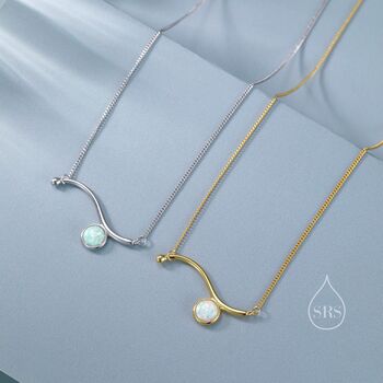 Sterling Silver Opal Wave Pendant Necklace, 2 of 12