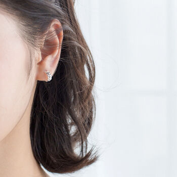 Laurel Leaf Huggie Hoop Earrings, 2 of 5