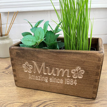 Carved Beech Wood Pot Planter For Mum, 2 of 5