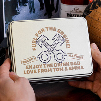 Personalised Piston Whiskey Tin Gift For Dad Motorbike, 5 of 5