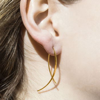 Wishbone Wire Gold Plated Silver Drop Earrings, 2 of 6