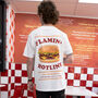 Flamin’ Hotline Unisex Burger T Shirt In White, thumbnail 3 of 6