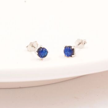 Gold Dichroic Glass Dark Blue Stud Earrings, 5 of 10