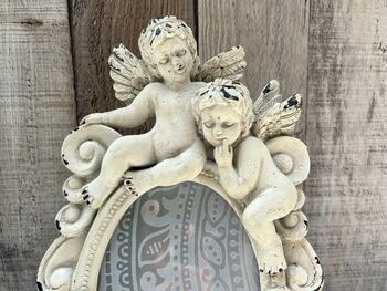 Angel 5x3.5 Inch Oval Photo Frame Distressed Off White Gift, 8 of 10