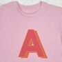 Personalised Retro Initial T Shirt Pink, thumbnail 2 of 3