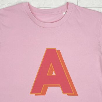 Personalised Retro Initial T Shirt Pink, 2 of 3