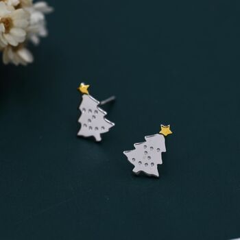 Extra Tiny Christmas Tree Stud Earrings In Sterling Silver, 4 of 12