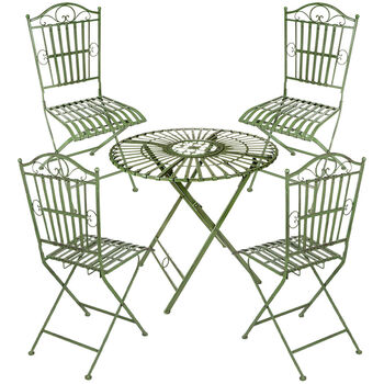 Four Person Ornate Vintage Green Garden Dining Set By Dibor