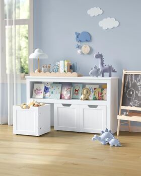 Toy Storage Unit Kids Bookcase With Drawers Wheels, 3 of 6