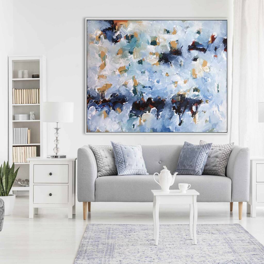 Large Original Blue Abstract Painting Living Room Art By
