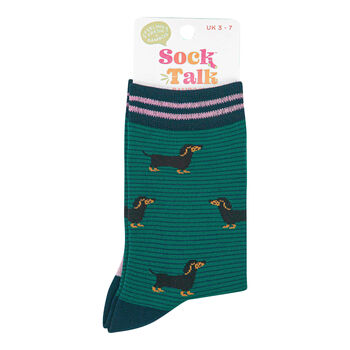 Sausage Dog Pinstripe Bamboo Ankle Socks Women's Green, 3 of 3