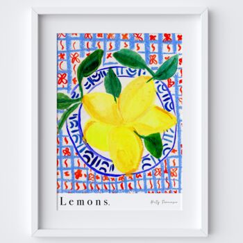 Bowl Of Lemons Table Scene Art Print Watercolour Pastel Poster, 3 of 3