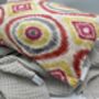 Oblong Ikat Velvet Cushion Coral Circles, thumbnail 5 of 8