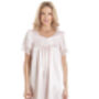 British Made Pale Pink Short Sleeved Satin Nightdress With Lace Detail Ladies Size 8 To 28 UK, thumbnail 1 of 4