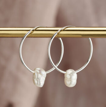 Organic Pearl Hoop Earrings, 3 of 8