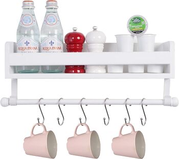Wooden Grey Floating Shelves With Eight Hooks, 2 of 12