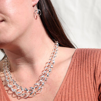 Graduated Sterling Silver Wide Link Necklace, 5 of 10
