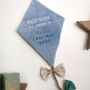 Hello World My Name Is, Hanging Fabric Kite, Pastel Blue Velour Fabric Wall Decor With Four Fabric Bows, Baby Shower Gift, Birth Announcement, thumbnail 5 of 9