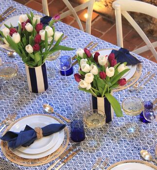 Azure Blue And White Block Printed Tablecloth, 3 of 4