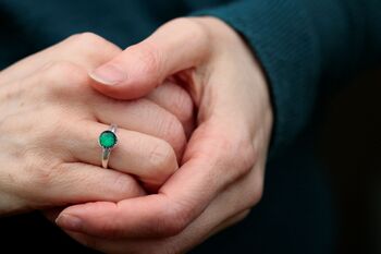 Emerald Green Ring, Adjustable Sterling Silver Band, 3 of 10