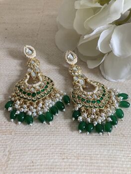 Meenakari Green Gold Plated Dangle Indian Earrings, 8 of 8