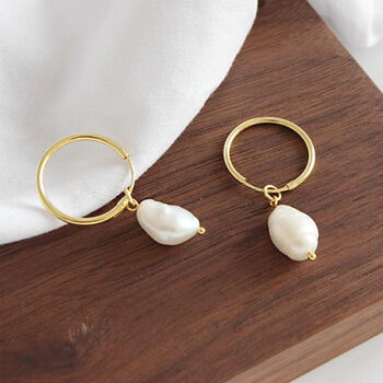 Chunky 18 K Gold Or Silver Freshwater Pearl Hoops, 8 of 10